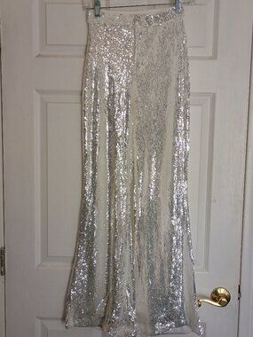 EUC 12th Tribe Genevieve White Sequin Trousers Size XS